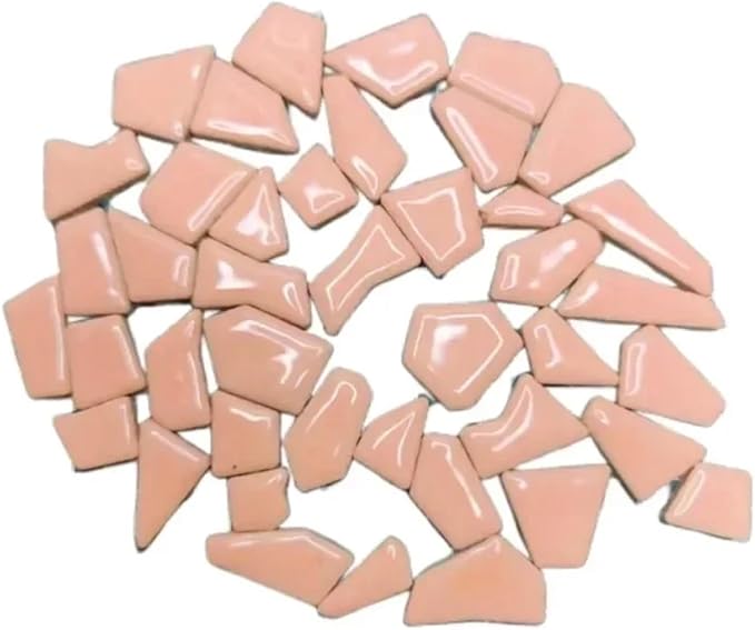 Mosaic Tiles 200g/7.05oz(Approx. 155-170pcs) Porcelain Mosaic Tiles 1-2.5cm 0.4mm Thickness Ceramic Mosaic Stones DIY Mosaic Craft Material(Pink)
