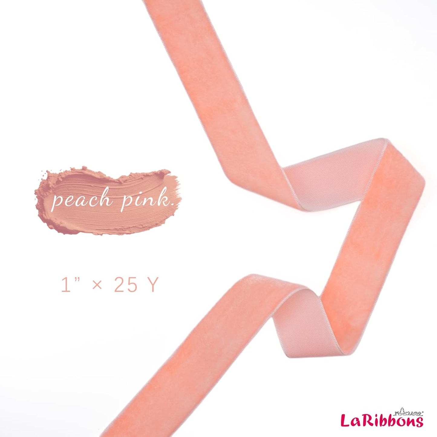 LaRibbons Thin Velvet Ribbon 1 Inch x 25 Yards, Peach Pink Velvet Ribbon for Christmas Tree, Gift Wrapping, Wreath Bow, Outdoor Decoration - Crafty Corner