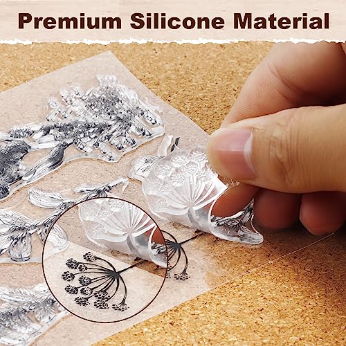 8+2 Sheets Clear Stamps Set Acrylic Stamp Blocks Vintage Plants Flower (10 Count)