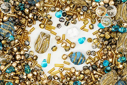 2.1oz (60 g) Mix of Unique Czech Bohemia Glass Pressed Beads, Rocailles, Aztec Pale Gold Crystal, Matte and Glossy, Hand Made BCV (2.1164 Ounce)