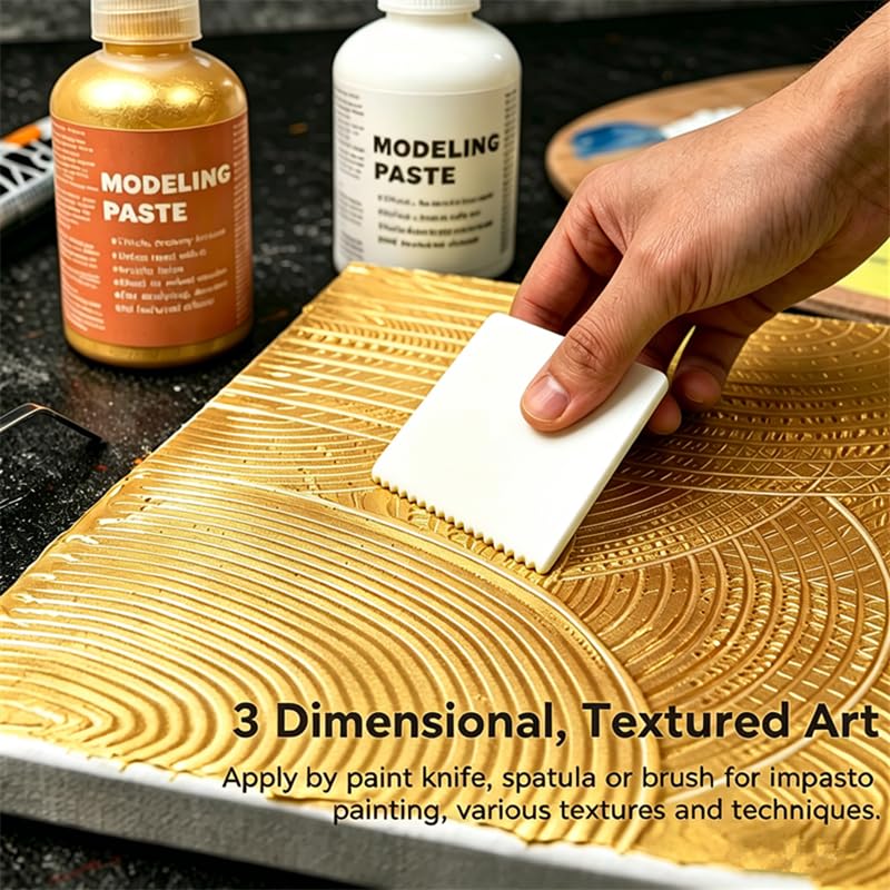 Black & Golden Acrylic Modeling Paste & 5pcs Piping Bags Bags & Squeegee with Teeth (13.53 Ounce)