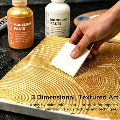 Black & Golden Acrylic Modeling Paste & 5pcs Piping Bags Bags & Squeegee with Teeth (13.53 Ounce)