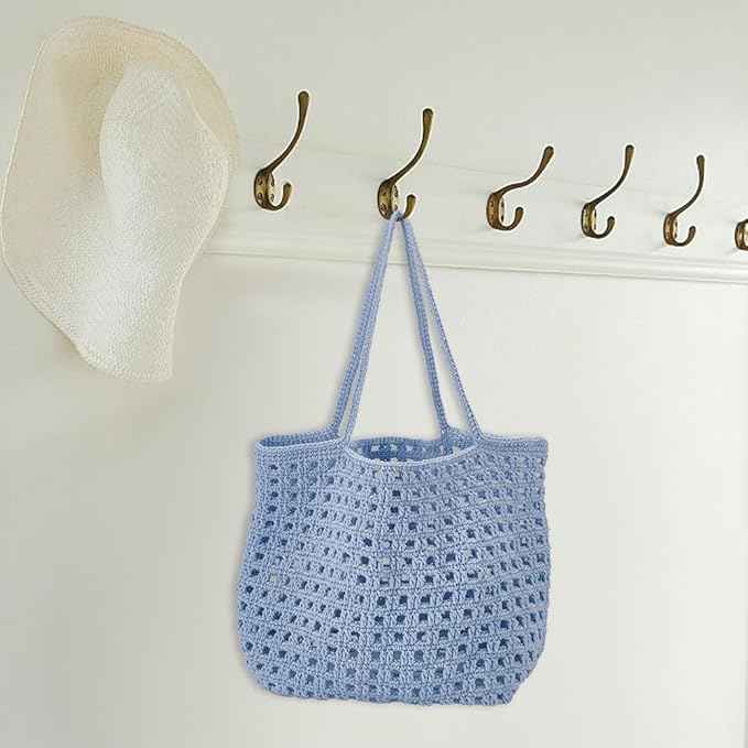 FREEBLOSS Cotton Cord Crochet Kit for Beginners Crochet Bag Making Kit DIY Crochet Shopping Bag Kit Crochet Set for Adults with Instructions Crochet Bag for Shopping Daily Use