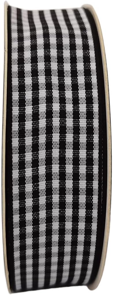 1 Inch Black and White Woven Edge Gingham Ribbon 25 Yards Each Roll 100% Polyester (1", Black) - Crafty Corner