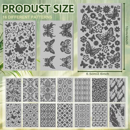 16 Sheets Flower and Butterfly Clay Texture Mat Vintage Pattern Polymer Clay Texture Sheets DIY Tools for Pottery Earring Jewelry Making Stamp Engraving Machines