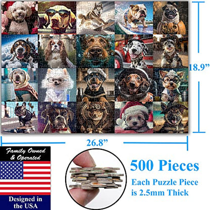 Cute Dogs 500 Pieces Jigsaw Puzzle Featuring Very Large Pieces and Cute Puppies. for Adults