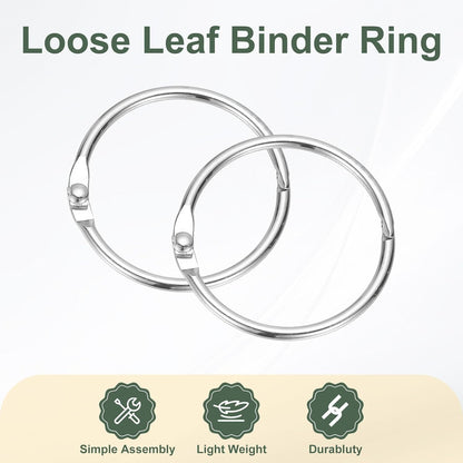 PATIKIL 1.4" x 1.6" Loose Leaf Binder Rings, 30 Pcs Metal Book Rings Nickel Keychain Ring for Paper Index Cards Flash Card Notebook Rings Office Home Book Binder, Silver Tone