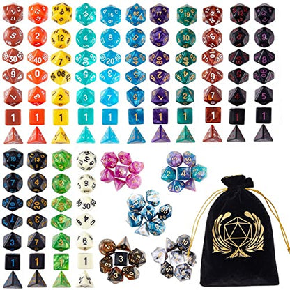 20 Set DND Polyhedral Dice with Storage Pouch (20 Count)