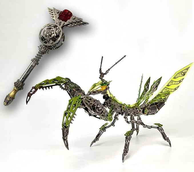 Metalkitor 3D Metal Puzzles for Adults, Giant Mantis Model Kit with Magic Wand - Steampunk DIY Ornament - Assembly Jigsaw Craft Brain Teaser - Perfect Room Decor and Gift Choice(1200+PCS, Grass Green)