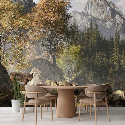 Wolf Near a Lake in a Rocky Mountain Landscape. Removable Wall Mural