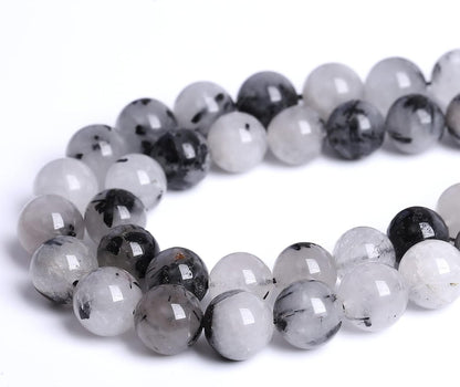 AAA Natural Black Quartz Rutilated Beads Round Loose Beads for Jewelry Making DIY Bracelet 60pcs 6mm Crystal Energy Healing Power Stone (Black Rutilated Quartz Crystal, 6mm)