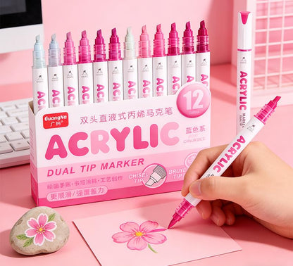 12 Colors Dual Tip Acrylic Paint Markers (12 Count)