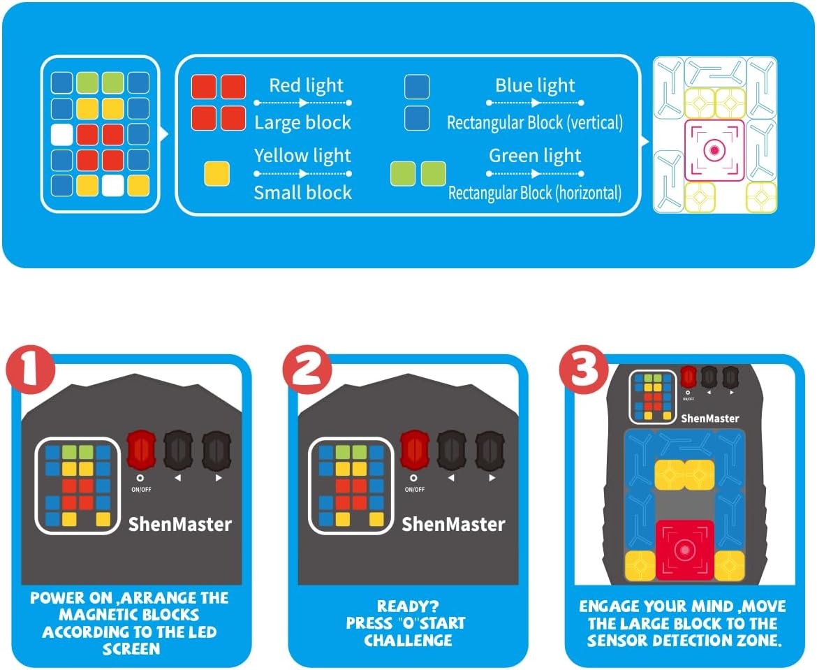 Rechargeable Super Slide Puzzle Game,Klotski Brain Toys for Kids Teens,500+ Challenges 7 Difficulty Levels for Boys&Girls,Portable Travel Games for All Ages,8-12 Gifts idea-Black