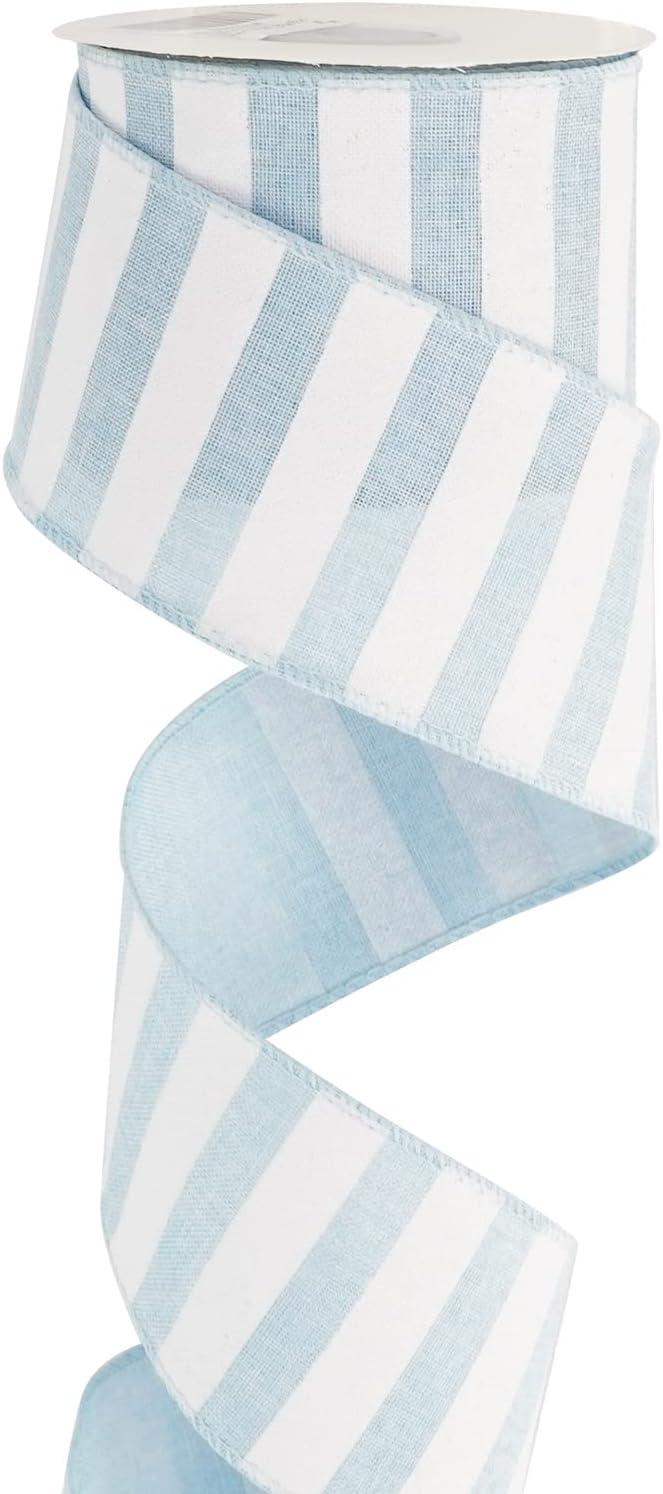 MEEDEE Blue White Stripe Ribbon 2.5 Inch Light Blue Wired Ribbon for Baby Boy Wreath, Baby Shower Elephant Wreath Diaper Cake Supplies, 10 Yards - Crafty Corner