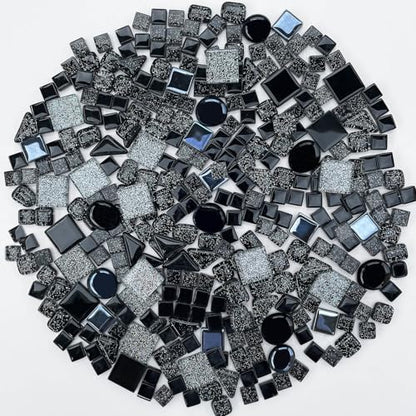 1.1 LB Black Irregular Glass Mosaic Tiles with Backing (17.6 Ounce)