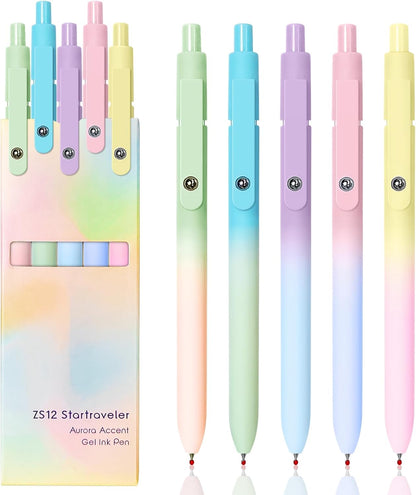 Gel Pens, 5 Pcs Medium Point Smooth Writing Pens Cute Pens for Women, High-End Series 0.7mm Black Ink Pens for Journaling Note Taking, School Office Supplies (5 Pcs Gradient Morandi)