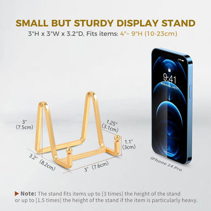Plate Holder Easel Display Stand - 3 inch Metal Plate Stands for Display - Tabletop Picture Stand - Gold Iron Easels for Display Pictures | Photo Frames | Book | Decorative Plates | Plaque - 1 Pack