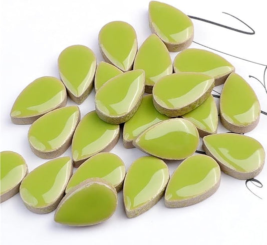 1.1lb Raindrops Ceramics Mosaic Tiles for DIY Crafts Home Decoration, 0.47"x 0.75" DIY Mosaic Tile Kits for Craft Plates Flowerpots Vases Cups Mosaic Making Supplies Art Projects (Light Green)