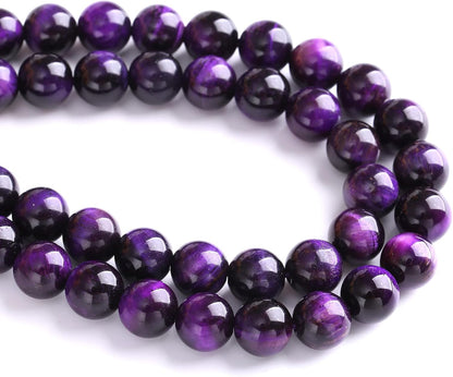 10mm 38pcs A+ Natural Purple Tiger Eye Stone Beads Round Spacer Loose Beads for Jewelry Making DIY Bracelet Necklace 15" Inch