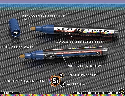 28 Southwestern Colors Acrylic Paint Pens Studio Color Series Markers Set 3mm Medium Tip (28 Count)