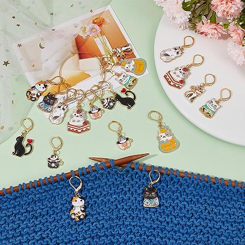 1 Box 20Pcs 10 Style Locking Stitch Marker Cute Stitch Markers Cat Pet Animal Leverback Knitting Charms Knitting Tools for Weaving Sewing Needleworks Women Adults DIY Crafts