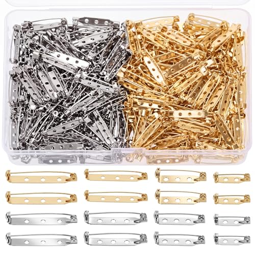 200 Pcs Brooch Pin Backs Bar Pins Backs for Crafts Safety Clasp with Plastic Box (200 Count)