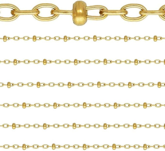Adabele 5 Feet Real 1/20 14K Gold Filled Unfinished 1.9mm Bead Station Cable Chain Link Thin Small Bulk Non Tarnish for DIY Craft Jewelry Making KG-J1