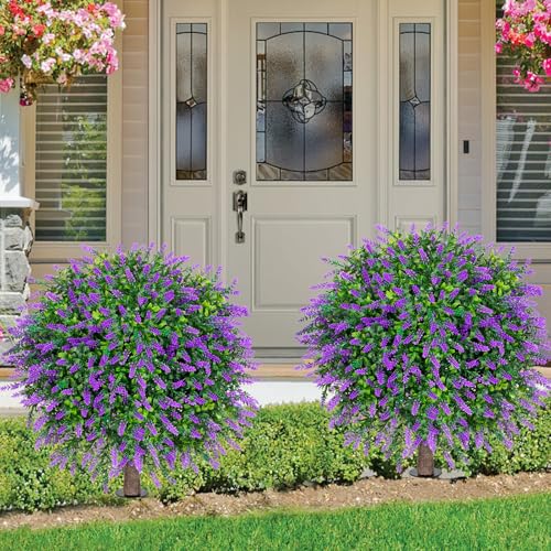 2 Pack UV Resistant Artificial Lavender Boxwood Plants Outdoor (2 Count)