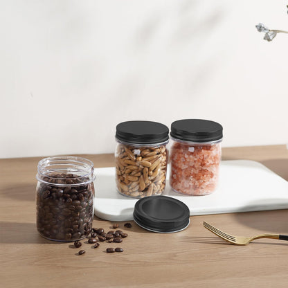 novelinks 8 oz Clear Plastic Jars with Screw-On Lids - BPA-Free Refillable Storage Containers for Slime, Spices, Crafts, Kitchen & Home Organization (8 Pack,Black)