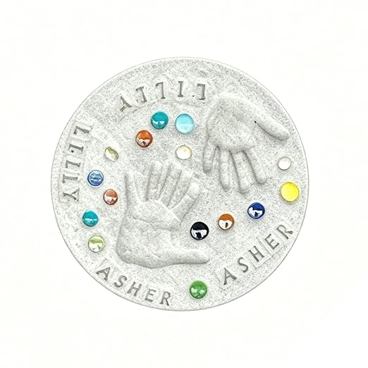 Mother's Day DIY Handprint Gift Kit, Large DIY Handprint Stepping Stone Kit, Indoor Outdoor Family Keepsake Craft Gift (Includes 1 Mod, 26 Letter Stamps, and Colored Stones) (12 in (Fits 2 Handprint))
