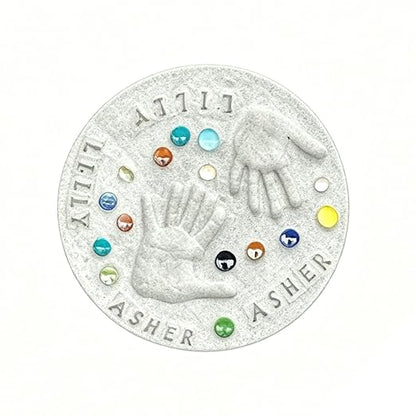Mother's Day DIY Handprint Gift Kit, Large DIY Handprint Stepping Stone Kit, Indoor Outdoor Family Keepsake Craft Gift (Includes 1 Mod, 26 Letter Stamps, and Colored Stones) (12 in (Fits 2 Handprint))