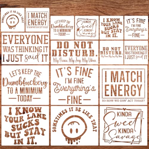 Sarcastic Stencils for Crafts Reusable Funny Stencil Sarcastic Stencils for Painting on Wood Sign Fabric DIY Crafts Decor (16 Count)