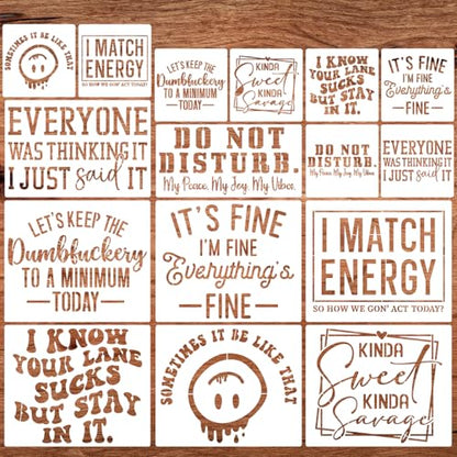 Sarcastic Stencils for Crafts Reusable Funny Stencil Sarcastic Stencils for Painting on Wood Sign Fabric DIY Crafts Decor (16 Count)