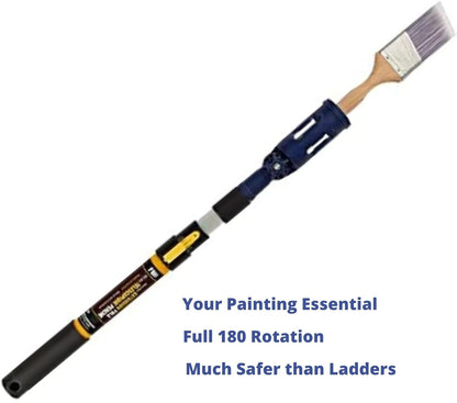 Multi-Angle Paint Brush Extender - Extension Pole Attachment Holder for Paint Brush, Roller, Scraper - for Walls, Trims, Corners, Ceilings & Hard to Reach Areas - Rotating Head, Secure Handle Grip