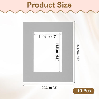uxcell 10Pcs Picture Mats, 8 x 10 Mat Board Center for 5 x 7 Pictures Acid Free White Core Bevel Cut Frame Mattes for Display Art Measuring, Gray