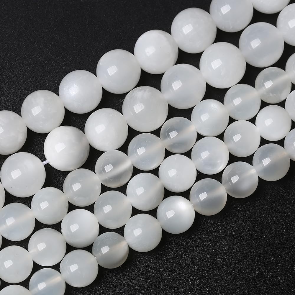 45pcs 8mm Natural White Moonstone Beads AAA Gemstone Round Loose Beads for Jewelry Making DIY Bracelets Necklaces Crystal Energy Healing Stone Beads 15" (8mm, White Moonstone)