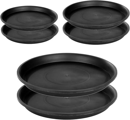 6 Pcs Stepping Stone Mold Set, Round Paver Drip Trays, Assorted Sizes, Long-Lasting Black Plastic Saucer for Succulents
