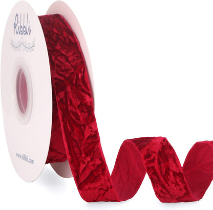 Ribbli Dark Red Velvet Ribbon 1 Inches Luxury Crinkled Red Christmas Ribbon for Gift Wrapping Crafts Home Decor-Continuous 10 Yard - Crafty Corner