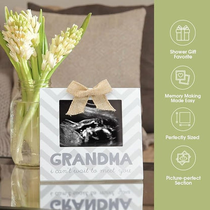 Pearhead Grandma Pregnancy Announcement Sonogram Picture Frame, Ultrasound Photo Frame for New Grandparents, Ideal Pregnancy Reveal Keepsake for Grandmothers, 4x5 Photo Insert, Chevron Gray