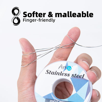 Art3d 20 Gauge Stainless Steel Wire, Bendable Soft Crafting Wire for Jewelry Making Earring Beading DIY Wrapping Sculpting - 120 FT Silver