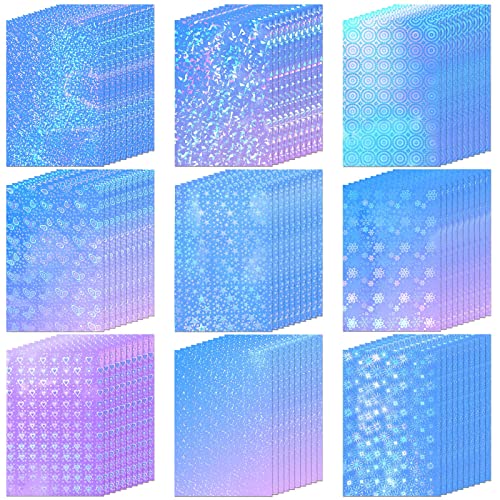 90 Sheets Holographic Sticker Paper Transparent A4 Vinyl Holographic Sticker Laminate Sheets Clear Overlay Lamination Film Paper Self Adhesive Waterproof with Gem Spot Rainbow Star Pattern (90 Count)