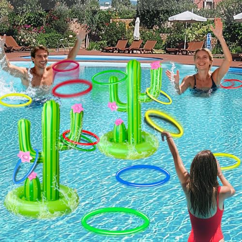 2 Pack Inflatable Luau Cactus Pool Ring Toss Game Set (10 Count)