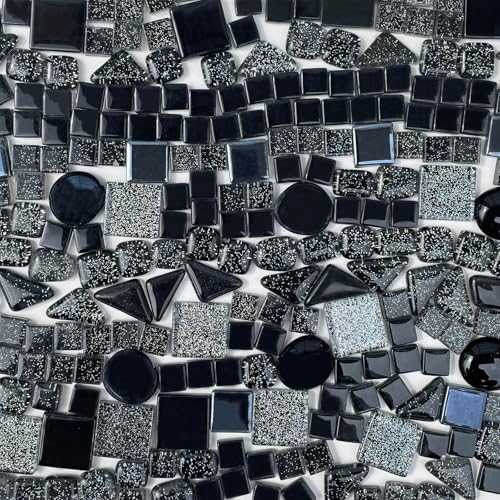1.1 LB Black Irregular Glass Mosaic Tiles with Backing (17.6 Ounce)