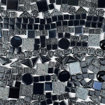 1.1 LB Black Irregular Glass Mosaic Tiles with Backing (17.6 Ounce)
