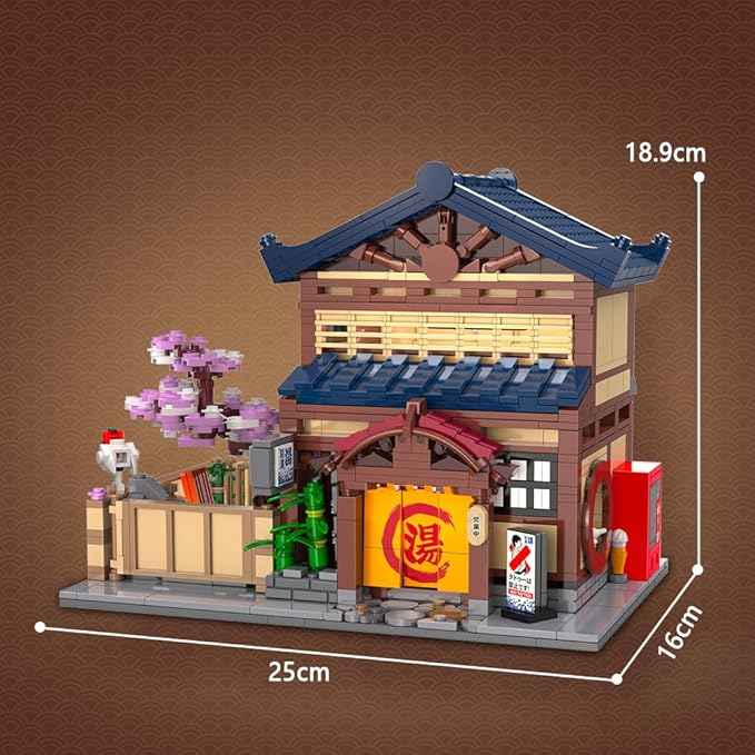 CaDA C66012W Japanese Hot Spring Hotel Building Block Model, 1249 Pieces of Japanese-Style Architecture, Cherry Blossom Garden with Led Warm Light, Collectible Assembly House (C66012W)
