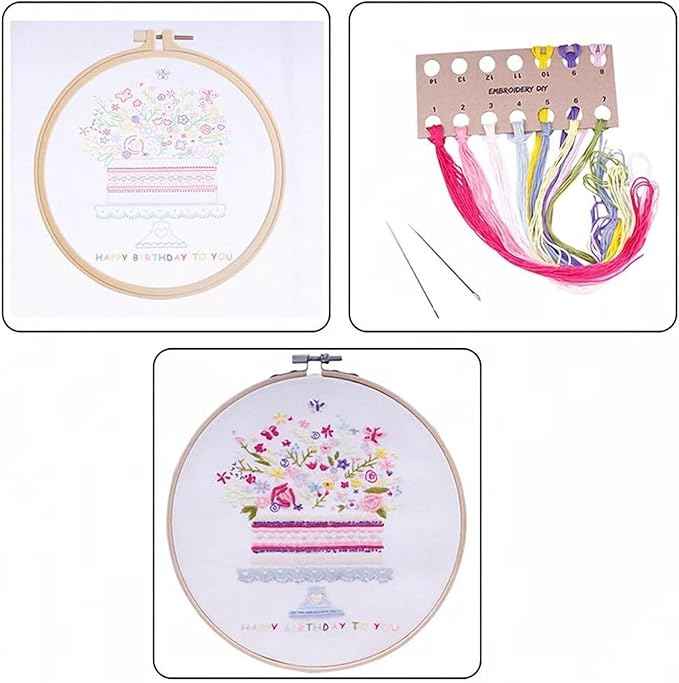 Act Iron Embroidery Starter Kit Full Range of Starter Including Instructions Stamped Cloth with Pattern Hoop Color Threads and Tools Crafts for Adults(Flowers 3)