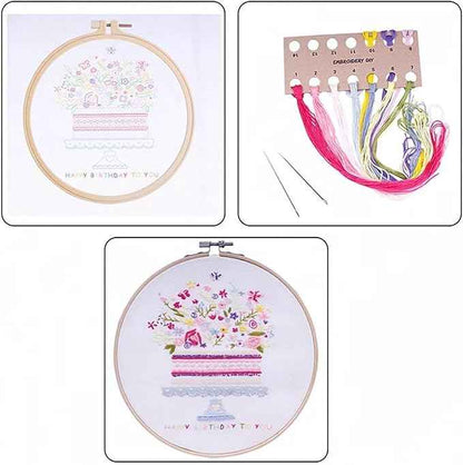 ZQB Haven Needle Point Kits Adults Full Range of Starter Including Instructions Stamped Cloth with Pattern Hoop Color Threads and Tools Art Projects(Flowers 3)