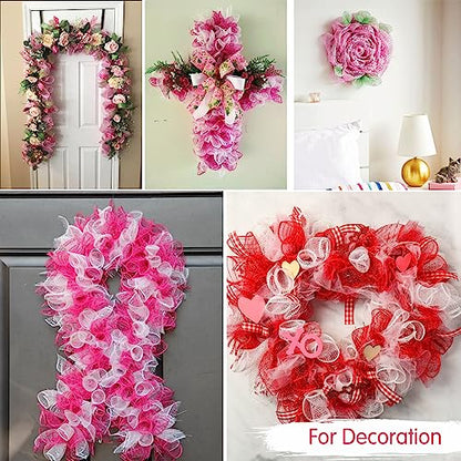 2 Rolls 10 Inch Hot Pink Decorative Mesh Ribbbon Rolls for Mesh Wreath Supplies (60 Foot)