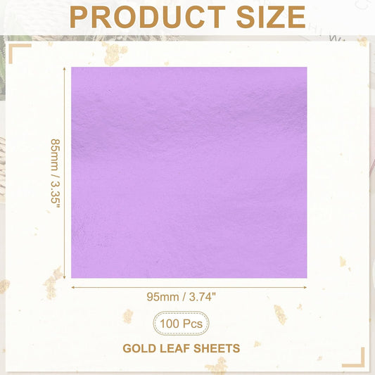 PATIKIL Gold Leaf Sheets for Art 3.7" x 3.4", 100 Pcs Gold Foil Sheet Metallic Leaf Papers for DIY Crafts Resin Furniture Nails Paintings Home Decoration, Light Purple