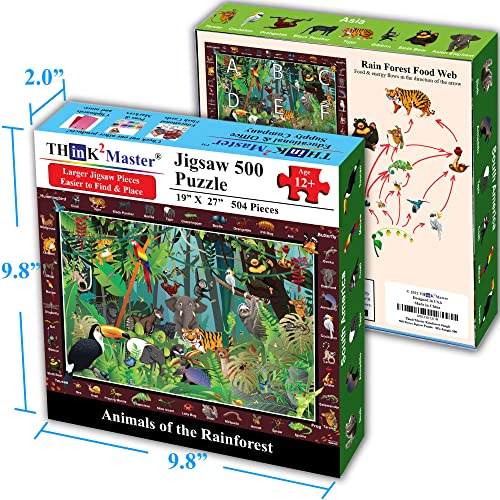 Rainforest Jungle Animals 500 Pieces vith Large Pieces Jigsaw Puzzle for Seniors